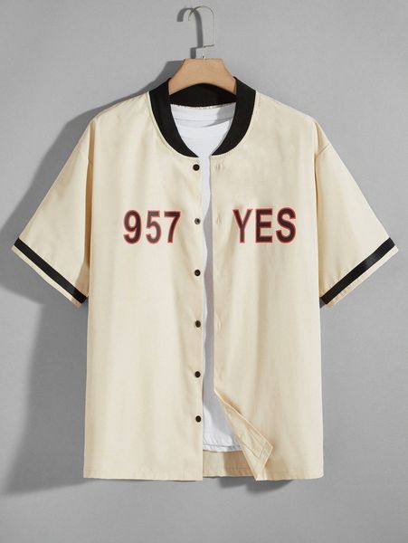 men letter graphic baseball collar shirt without tee f3lx#, White;black