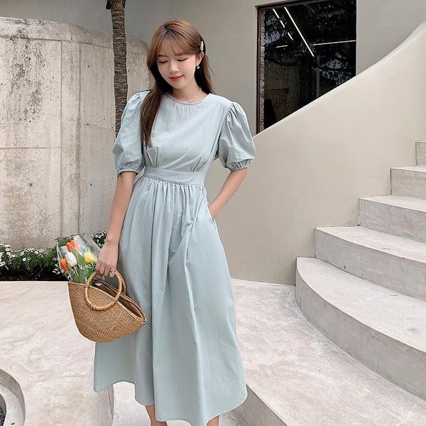 casual dresses real s spot 2021 summer korean women's dress solid color romantic round neck princess sleeve bandage, Black;gray
casual dresses real s spot 2021 summer korean women's dress solid color romantic round neck princess sleeve bandage, Black;gray