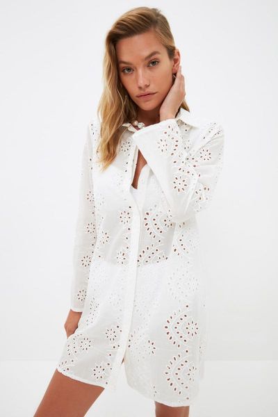 women's blouses & shirts trendyol fisto embroidered shirt tbess21go1130, White
women's blouses & shirts trendyol fisto embroidered shirt tbess21go1130, White