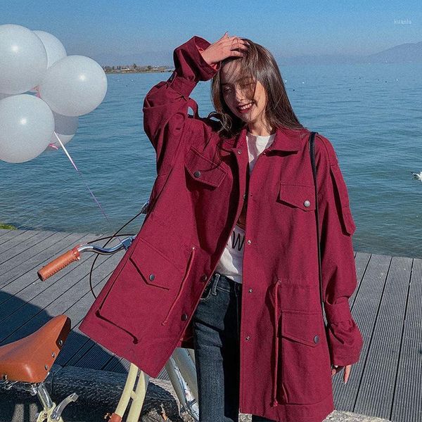 spring drawstring waist pocket short windbreaker jacket korean women's loose solid baseball jackets, Black;brown
spring drawstring waist pocket short windbreaker jacket korean women's loose solid baseball jackets, Black;brown