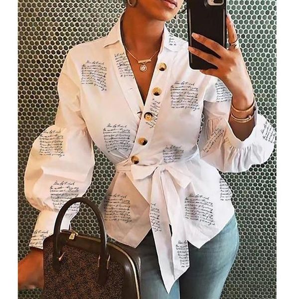 women's blouses & shirts women long-sleeved v-neck lantern sleeve button print shirt am1176, White
women's blouses & shirts women long-sleeved v-neck lantern sleeve button print shirt am1176, White