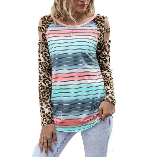 2021 new fashion women off shoulder t-shirt hollow with luipaard gradient strip for spring and recreation, White
2021 new fashion women off shoulder t-shirt hollow with luipaard gradient strip for spring and recreation, White