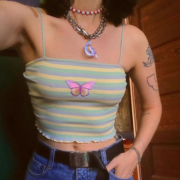 women's tanks & camis butterfly embroidery strips sleeveless spaghetti strap casual summer crop women frill cami streetwear, White
women's tanks & camis butterfly embroidery strips sleeveless spaghetti strap casual summer crop women frill cami streetwear, White