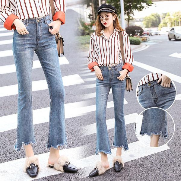 plus size s-5xl slim women pant irregular high-waist nine-point micro-flare tight trousersripped jeans female spring summer, Blue
plus size s-5xl slim women pant irregular high-waist nine-point micro-flare tight trousersripped jeans female spring summer, Blue