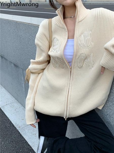 women's knits & tees zipper up knit long sleeve high neck sweater cardigan embroidery letter casual turtleneck loose chaqueta fall coat, White
women's knits & tees zipper up knit long sleeve high neck sweater cardigan embroidery letter casual turtleneck loose chaqueta fall coat, White
