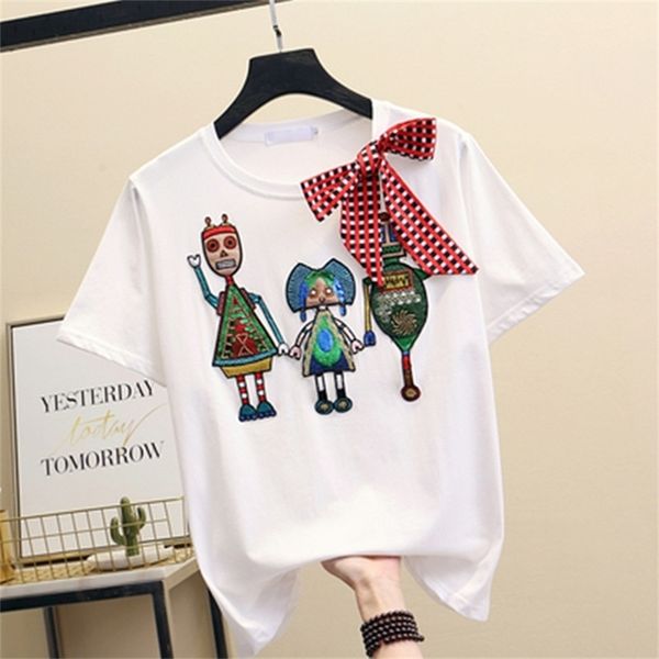 women luxurious embroidery sequins cartoon t shirt lady o-neck short sleeve bow tee shirt cotton casual tshirt summer 210306, White
women luxurious embroidery sequins cartoon t shirt lady o-neck short sleeve bow tee shirt cotton casual tshirt summer 210306, White