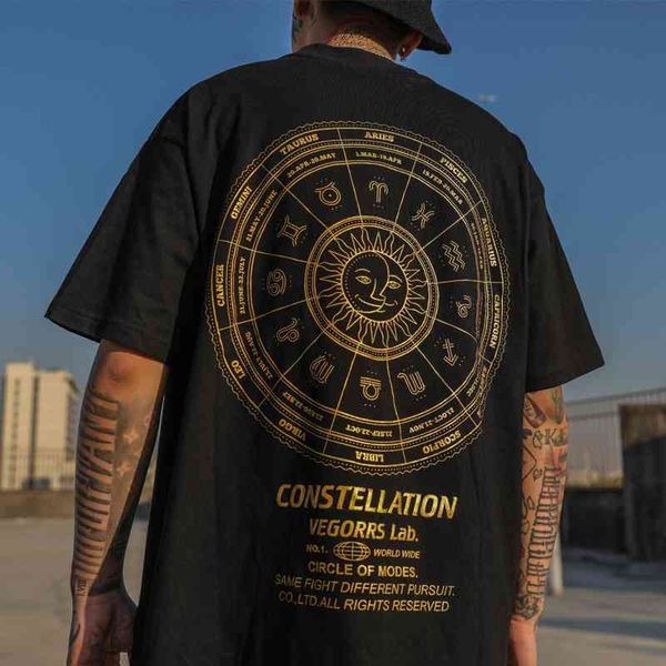 2021 summer constellation compass gilded printed t-shirt new short sleeve fashion brand loose men's street hip hop lovers, White;black
2021 summer constellation compass gilded printed t-shirt new short sleeve fashion brand loose men's street hip hop lovers, White;black