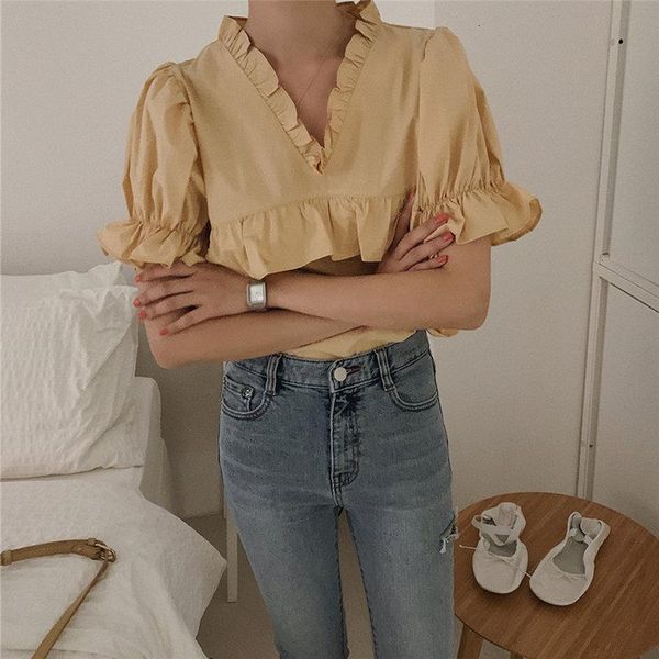 solid cute gentle summer v neck short sleeves 2021 ruffles sweet chic solid shirts all match streetwear loose blouses, White
solid cute gentle summer v neck short sleeves 2021 ruffles sweet chic solid shirts all match streetwear loose blouses, White