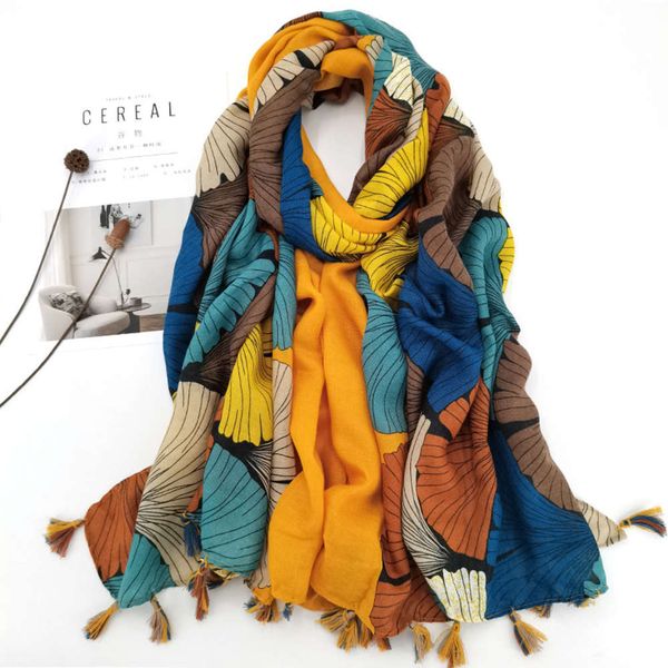 21 spring new cotton and hemp women's korean version versatile colorful gingko leaf national style shawl travel sunscreen silk scarf, Blue;black
21 spring new cotton and hemp women's korean version versatile colorful gingko leaf national style shawl travel sunscreen silk scarf, Blue;black