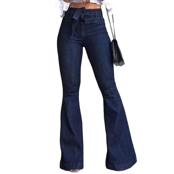 women's jeans women flare pants vintage voguen high waist lace up wide leg female casual denim trousers, Blue 
women's jeans women flare pants vintage voguen high waist lace up wide leg female casual denim trousers, Blue
