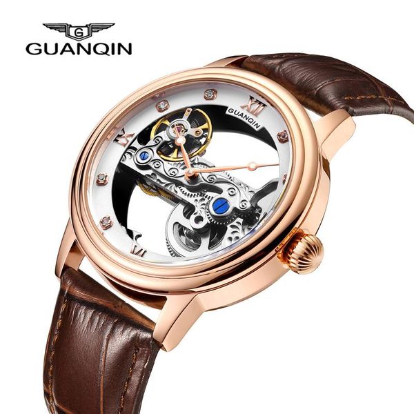 guanqin minimalism design leather transparent skeleton men watches steampunk mechanical automatic wristwatch, Slivery;brown
guanqin minimalism design leather transparent skeleton men watches steampunk mechanical automatic wristwatch, Slivery;brown