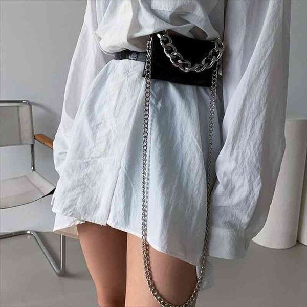 fashion ladies girls all-match chain womens waist bag black send belt