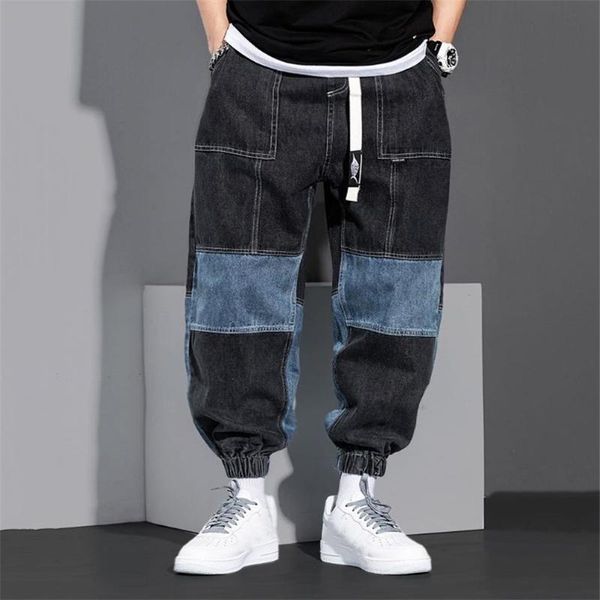 men's jeans cargo pants 2021 hip-hop style loose elastic waist washed denim patchwork streetwear leisure pantalons pour hommes, Blue
men's jeans cargo pants 2021 hip-hop style loose elastic waist washed denim patchwork streetwear leisure pantalons pour hommes, Blue