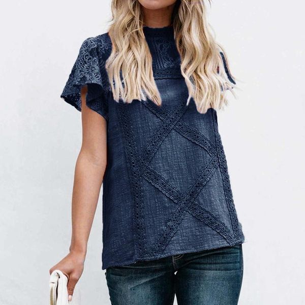 women's blouses & shirts women lace stitching casual short sleeve patchwork blouse maglia donna crop diamond print slim oberteile damen, White
women's blouses & shirts women lace stitching casual short sleeve patchwork blouse maglia donna crop diamond print slim oberteile damen, White