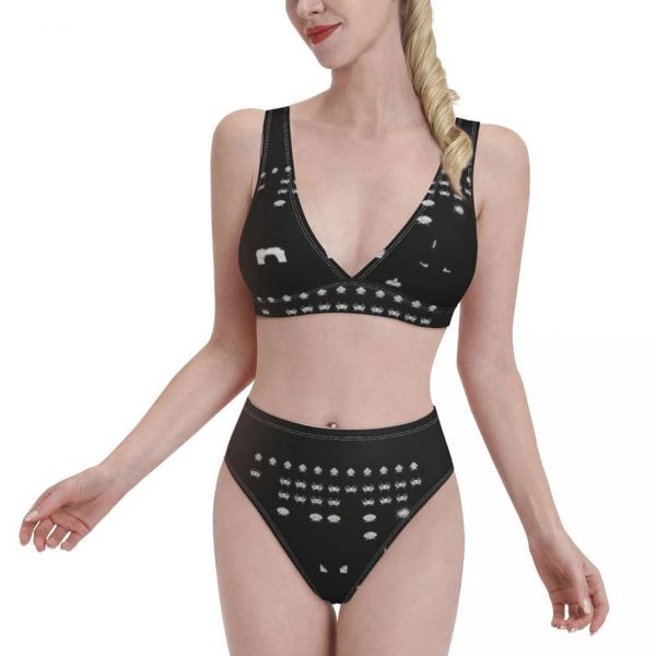 women's swimwear bikini retro game 2021 women swimsuit high waist 80s video bathing suit, White;black
women's swimwear bikini retro game 2021 women swimsuit high waist 80s video bathing suit, White;black