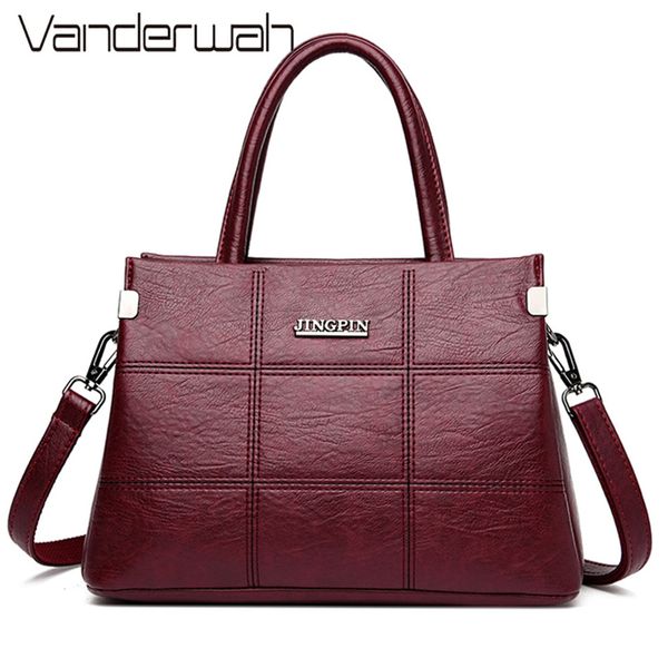 three-tier partition leather hand designer casual tote shoulder bags