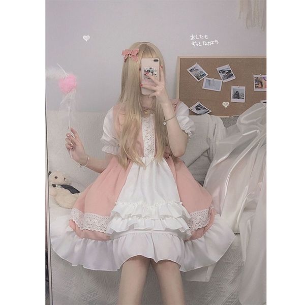 Kawaii Lolita Maid Dress Pink Goth Gothic Birthday Party Dress Puff Sleeve Japanese Harajuku Ruffle Lace-up Dress, Black;gray
Kawaii Lolita Maid Dress Pink Goth Gothic Birthday Party Dress Puff Sleeve Japanese Harajuku Ruffle Lace-up Dress, Black;gray