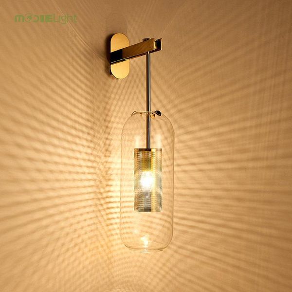 

wall lamps modern clear glass shade scones for bedroom bedsides study hanging lights loft retro iron mirror light net fixtures