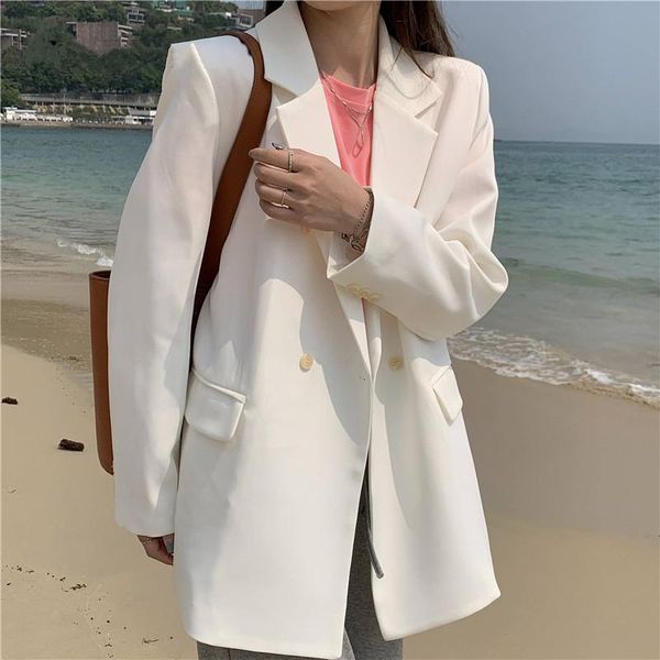 women's suits & blazers 2021 white double breasted loose female oversize formal jackets elegant outerwear spring autumn, White;black
women's suits & blazers 2021 white double breasted loose female oversize formal jackets elegant outerwear spring autumn, White;black