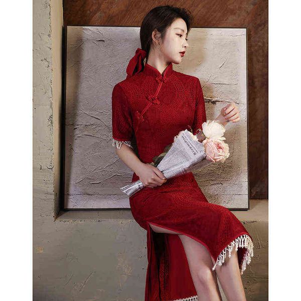 luxury street style dresses cheongsam toast bride 2021 autumn wine red usually can wear wedding engagement back door tassel, Black;pink
luxury street style dresses cheongsam toast bride 2021 autumn wine red usually can wear wedding engagement back door tassel, Black;pink