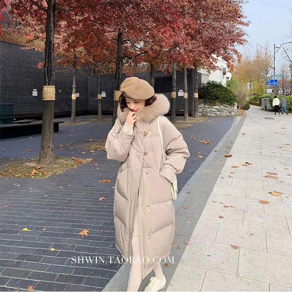women's down & parkas jacket mid-length section 2021 large fur collar horn buckle over the knee ladies thick coat, Black
women's down & parkas jacket mid-length section 2021 large fur collar horn buckle over the knee ladies thick coat, Black
