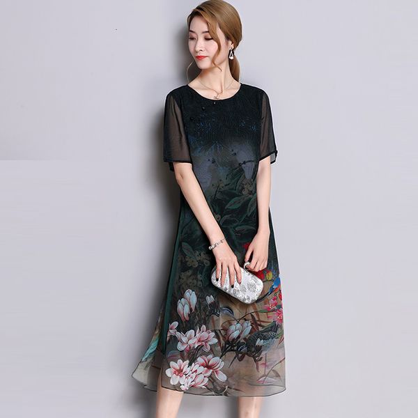 2021 summer new silk women plus size loose vintage print o-neck fashion elegant female long es s9zb, Black;gray
2021 summer new silk women plus size loose vintage print o-neck fashion elegant female long es s9zb, Black;gray