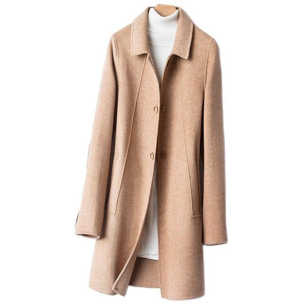 women's wool & blends 2021 autumn winter twill double-sided coat mid-length high-end slim suit over-the-knee pure woolen, Black
women's wool & blends 2021 autumn winter twill double-sided coat mid-length high-end slim suit over-the-knee pure woolen, Black