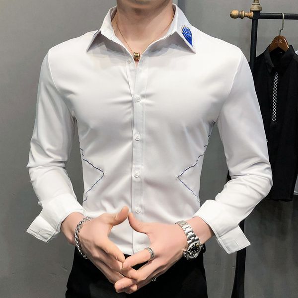 2021 new british style streetwear work white shirt season long sleeve solid color embroidery party slim fit men wedding black q91n, White;black
2021 new british style streetwear work white shirt season long sleeve solid color embroidery party slim fit men wedding black q91n, White;black