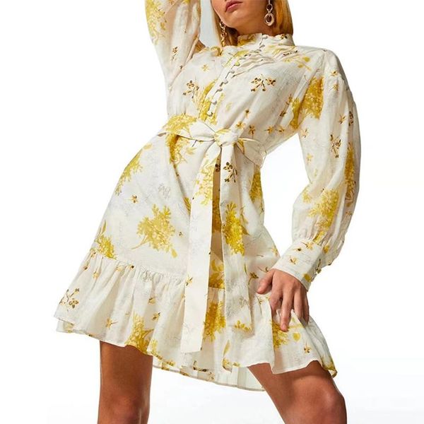 casual dresses women floral ruffles mini summer dress stand collar long sleeve high waist belt, Black;gray
casual dresses women floral ruffles mini summer dress stand collar long sleeve high waist belt, Black;gray