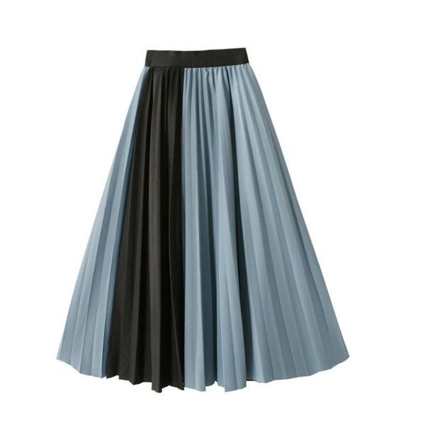 skirts spring and autumn korean version of elastic high waist stitching contrast color mid-length retro slim all-match pleated skirt, Black 
skirts spring and autumn korean version of elastic high waist stitching contrast color mid-length retro slim all-match pleated skirt, Black