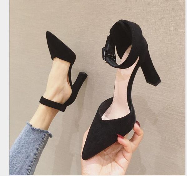 dress shoes fashion women's high heels suede shallow mouth pointed head and thin belt buckle single black 9cm
dress shoes fashion women's high heels suede shallow mouth pointed head and thin belt buckle single black 9cm