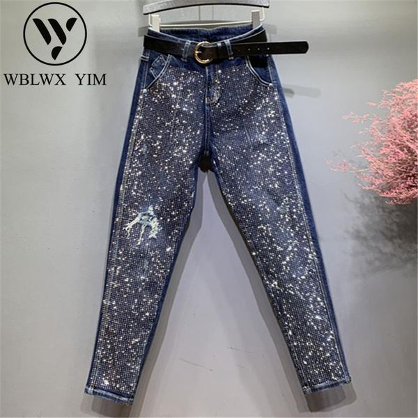 women's jeans high waist women fashion rivet washed female loose plus size slim denim pencil pants street style hole, Blue
women's jeans high waist women fashion rivet washed female loose plus size slim denim pencil pants street style hole, Blue