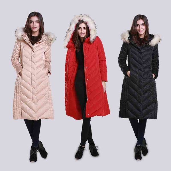 women's long down jacket hooded raccoon dog hair collar white duck slim warm, Black
women's long down jacket hooded raccoon dog hair collar white duck slim warm, Black