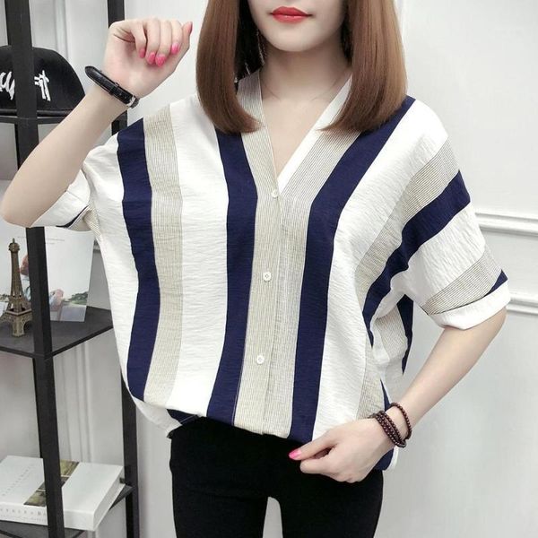 fashion women stripe shirt short sleeve v-neck leisure loose blouse harajuku casual shirts female clothing, White
fashion women stripe shirt short sleeve v-neck leisure loose blouse harajuku casual shirts female clothing, White