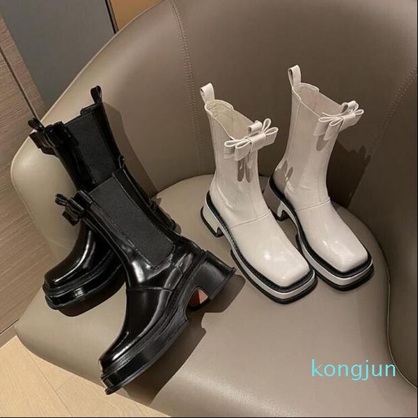 designer- woman cowhide martin boots bowtie genuine leather square toe hight slip-on chunky heel platform shoes half boot, Black
designer- woman cowhide martin boots bowtie genuine leather square toe hight slip-on chunky heel platform shoes half boot, Black