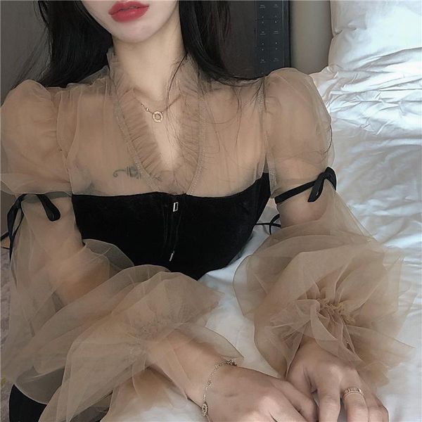 women's blouses & shirts mesh patchwork velour blouse puff long sleeve v-neck women vintage 2021 lace up slim waist blusas shirt 57177, White
women's blouses & shirts mesh patchwork velour blouse puff long sleeve v-neck women vintage 2021 lace up slim waist blusas shirt 57177, White