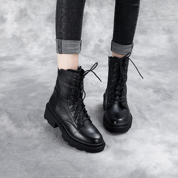 boots bottom leather autumn winter 2021 lace up women's shoes thick heel side zipper, Black
boots bottom leather autumn winter 2021 lace up women's shoes thick heel side zipper, Black