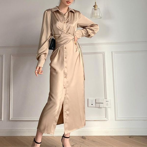 casual dresses elegant champagne silky sashes slim woman dress turn down collar drawstring waist robe spring fashion tide, Black;gray
casual dresses elegant champagne silky sashes slim woman dress turn down collar drawstring waist robe spring fashion tide, Black;gray