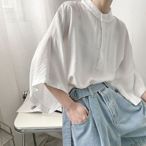 men's casual shirts summer oversize fashion black white men streetwear korean loose short sleeve mens pullover ybmg, White;black
men's casual shirts summer oversize fashion black white men streetwear korean loose short sleeve mens pullover ybmg, White;black