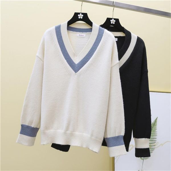 women's sweaters elegant v neck striped woman full sleeve loose knitted pullovers brocade cashmere jumpers fashion student plus size 4x, White;black
women's sweaters elegant v neck striped woman full sleeve loose knitted pullovers brocade cashmere jumpers fashion student plus size 4x, White;black