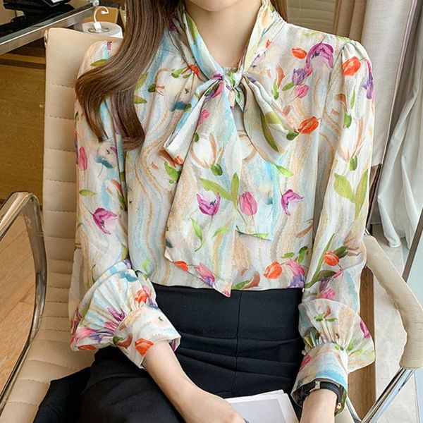 women's blouses & shirts bow collar autumn french long sleeve floral chiffon shirt women 2021 super fairy wild temperament chic blouse, White
women's blouses & shirts bow collar autumn french long sleeve floral chiffon shirt women 2021 super fairy wild temperament chic blouse, White