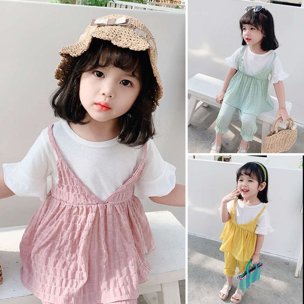 2021 summer new girl's middle small children's wear, foreign style suit, suspender and fake three piece set, White
2021 summer new girl's middle small children's wear, foreign style suit, suspender and fake three piece set, White