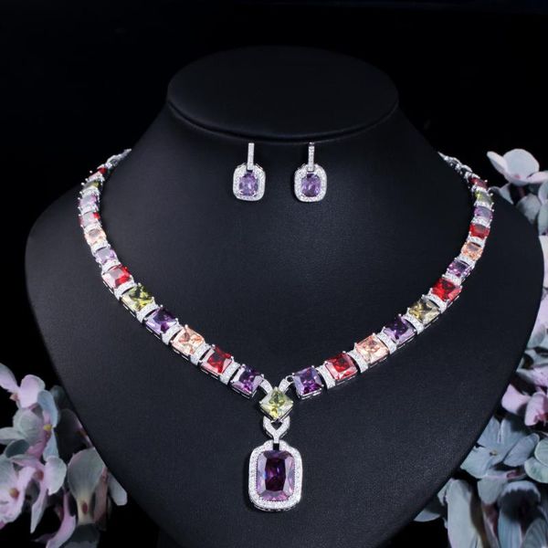 earrings & necklace 2021 fashion colorful square cz zircon set wedding party banquet dressing jewelry, Silver
earrings & necklace 2021 fashion colorful square cz zircon set wedding party banquet dressing jewelry, Silver