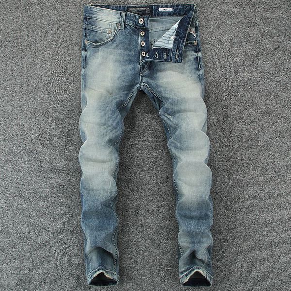 2021 new italian style fashion retro light blue classical buttons pants vintage slim men little elastic designer jeans rhut
2021 new italian style fashion retro light blue classical buttons pants vintage slim men little elastic designer jeans rhut