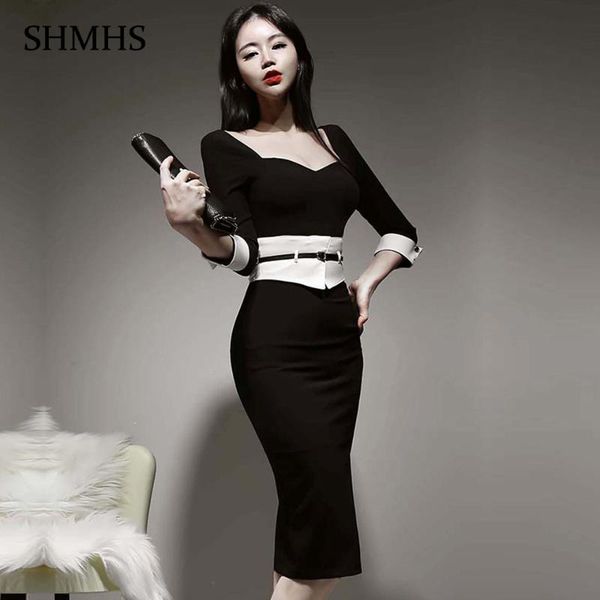 casual dresses black high waist tight dress 2021 spring square collar 3/4 sleeves white decorative stitching elegant office lady, Black;gray
casual dresses black high waist tight dress 2021 spring square collar 3/4 sleeves white decorative stitching elegant office lady, Black;gray