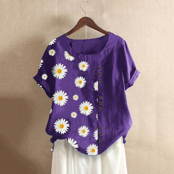 women's blouses & shirts summer daisy print buttons blouse elegant o-neck women short sleeve flower printed pullover blusa feminina, White
women's blouses & shirts summer daisy print buttons blouse elegant o-neck women short sleeve flower printed pullover blusa feminina, White