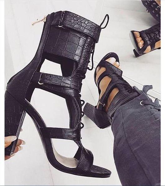 sandals 2021 lace-up cutout chunky heel in ankle cross tied lace up shoes for woman with open toe snakeskin pattern, Black
sandals 2021 lace-up cutout chunky heel in ankle cross tied lace up shoes for woman with open toe snakeskin pattern, Black