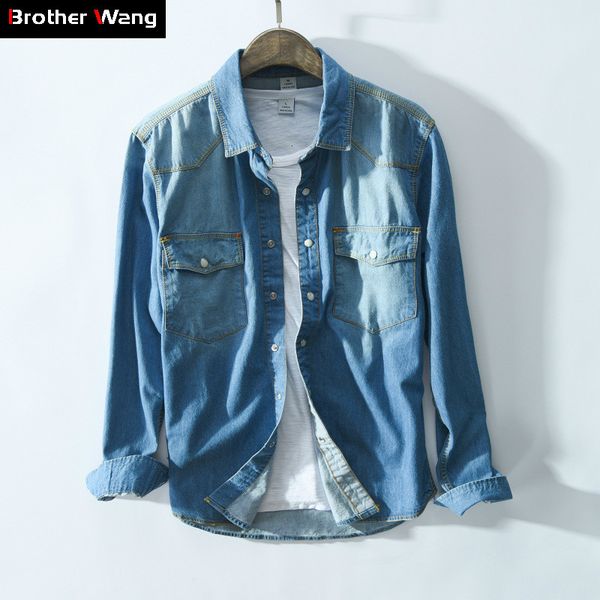 2021 autumn new men's long-sleeved denim fashion casual blue slim fit cotton shirt male brand clothes 0rv3, White;black
2021 autumn new men's long-sleeved denim fashion casual blue slim fit cotton shirt male brand clothes 0rv3, White;black