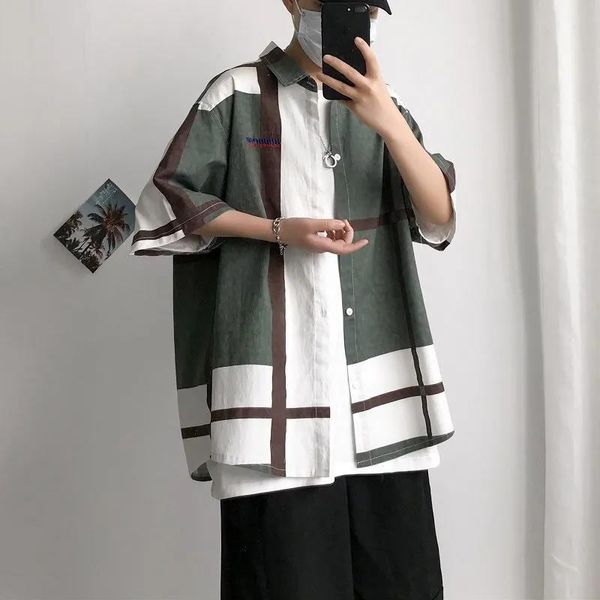 men's casual shirts fashion patchwork shirt oversize high street japanese men funny gothic 2021 summer loose punk blouse, White;black
men's casual shirts fashion patchwork shirt oversize high street japanese men funny gothic 2021 summer loose punk blouse, White;black