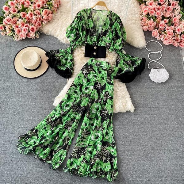 women's two piece pants summer sets floral print chiffon high waist wide leg flare 2 pieces deep v-neck sleeve shirts, White
women's two piece pants summer sets floral print chiffon high waist wide leg flare 2 pieces deep v-neck sleeve shirts, White